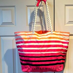 Victoria’s Secret Striped Travel Beach Tote Bag w/ Rope Handles